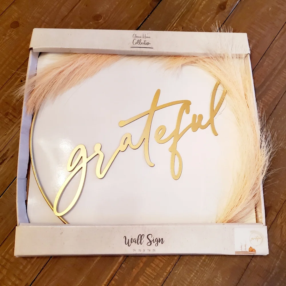 Classic Home Collection Grateful Gold Hoop Ring Wreath With Faux Wheat
